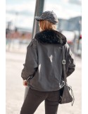 Short loose women\'s jacket with fur, black 8621 - Online store - Boutique